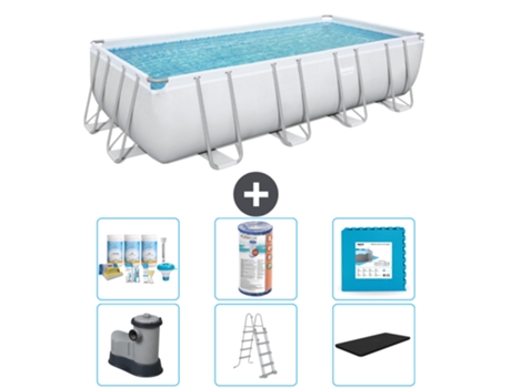 Piscina BESTWAY Rectangular Power Steel - 549 x 274 x 122 - Gris - Incluida bomba - Escalera - Cobertor Paquete de mantenimiento - Filtrar - Baldosas