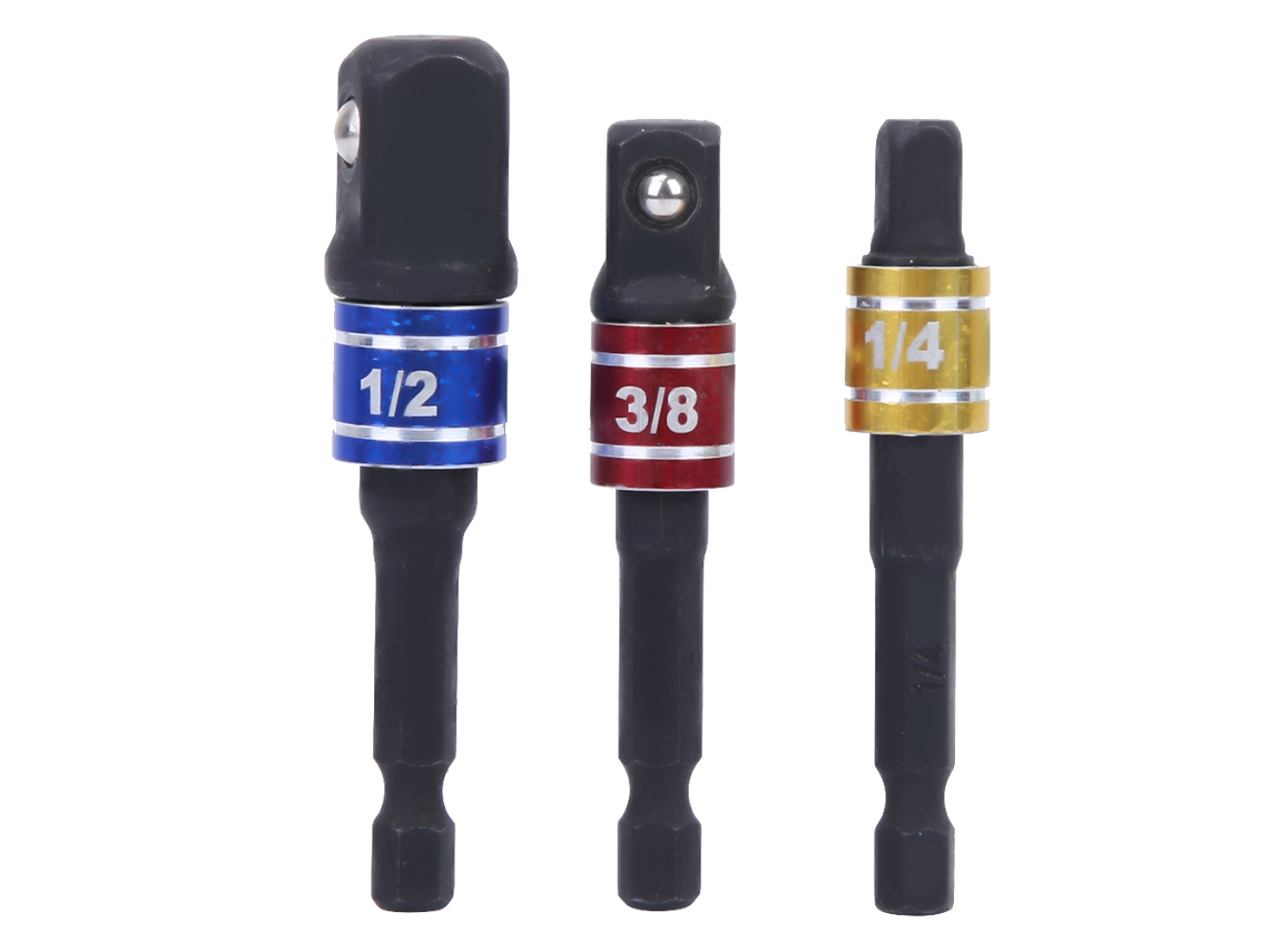 3 piezas de adaptadores de enchufe de acero CR-V, barra de extensión, rojo, amarillo, azul, 1/2'', 3/8'', 1/4''.