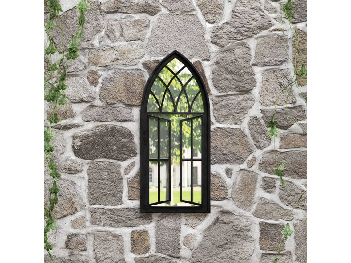 Espejo de jardín para exteriores, hierro, 70x30 cm, negro, HARLANV1