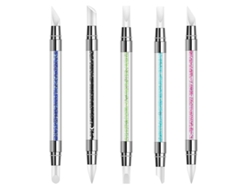 5 Bolígrafos Para Esculpir Uñas Con Puntas De Silicona Dobles, Herramienta Para Uñas Con Diamantes De Imitación, Pincel De Goma Para Esmalte De Uñas.