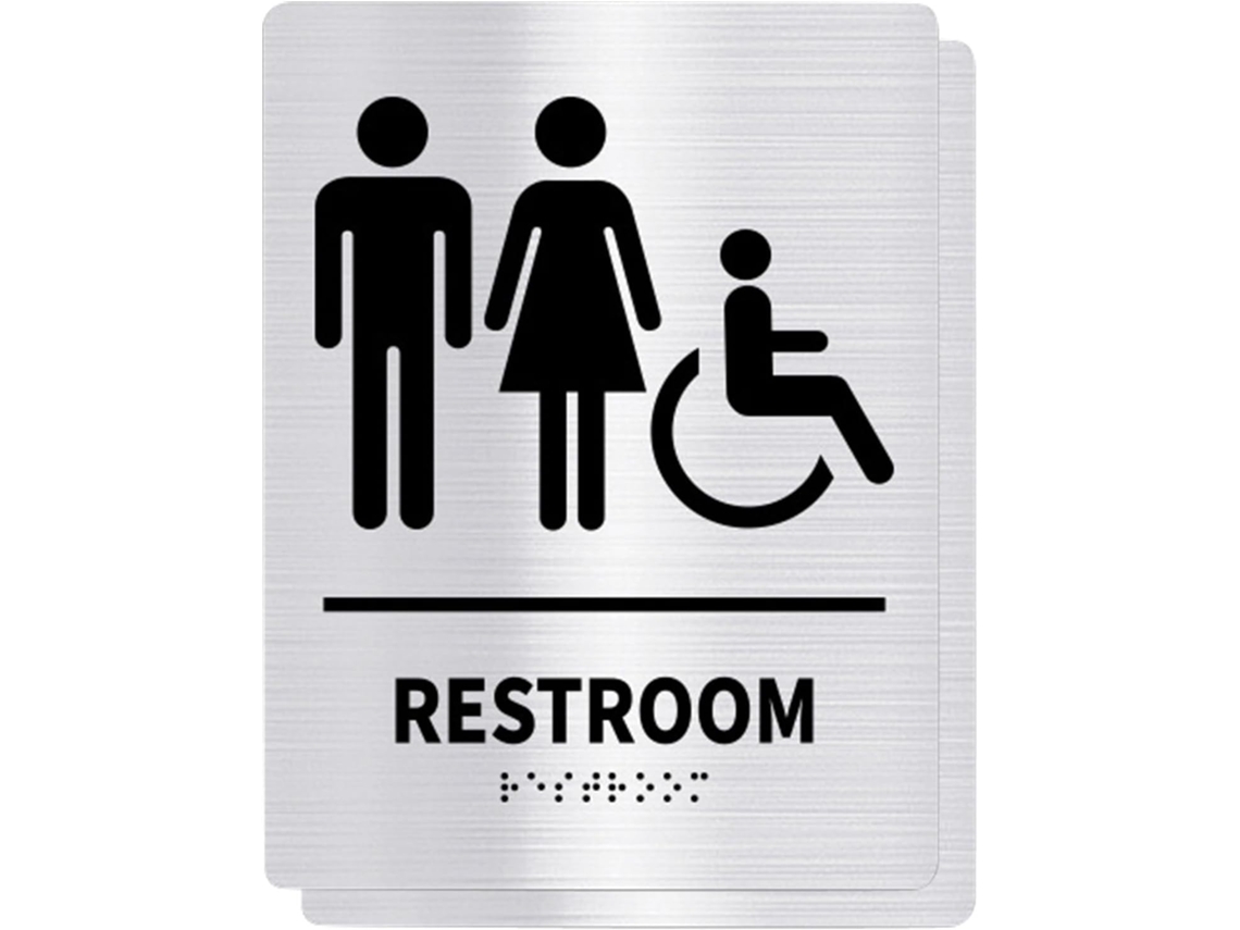 Juego De 2 Letreros Para Puertas De Baño De Acero Inoxidable Cepillado Con Braille En Relieve