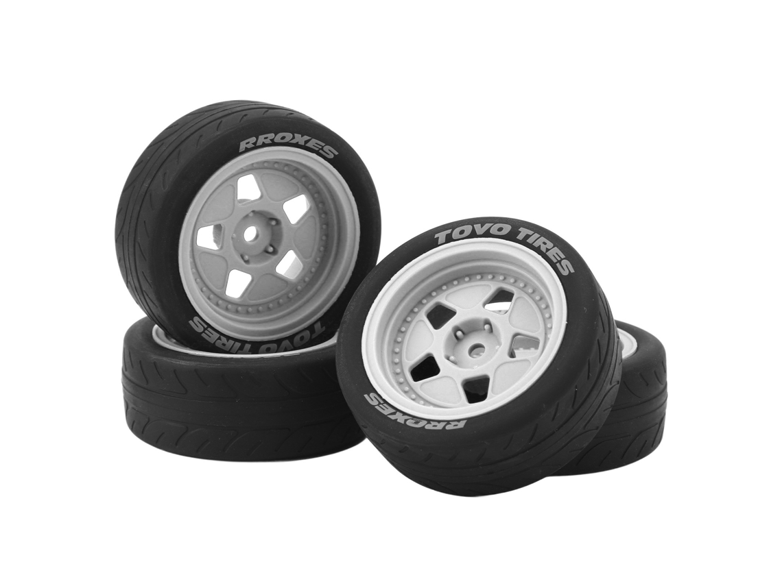 4pcs Llantas De Caucho Y Ruedas Para Coche Rc, Piezas Duraderas Fáciles De Instalar, Compatible Con Tt01 Tt02 Xv01 1/10, Blancas
