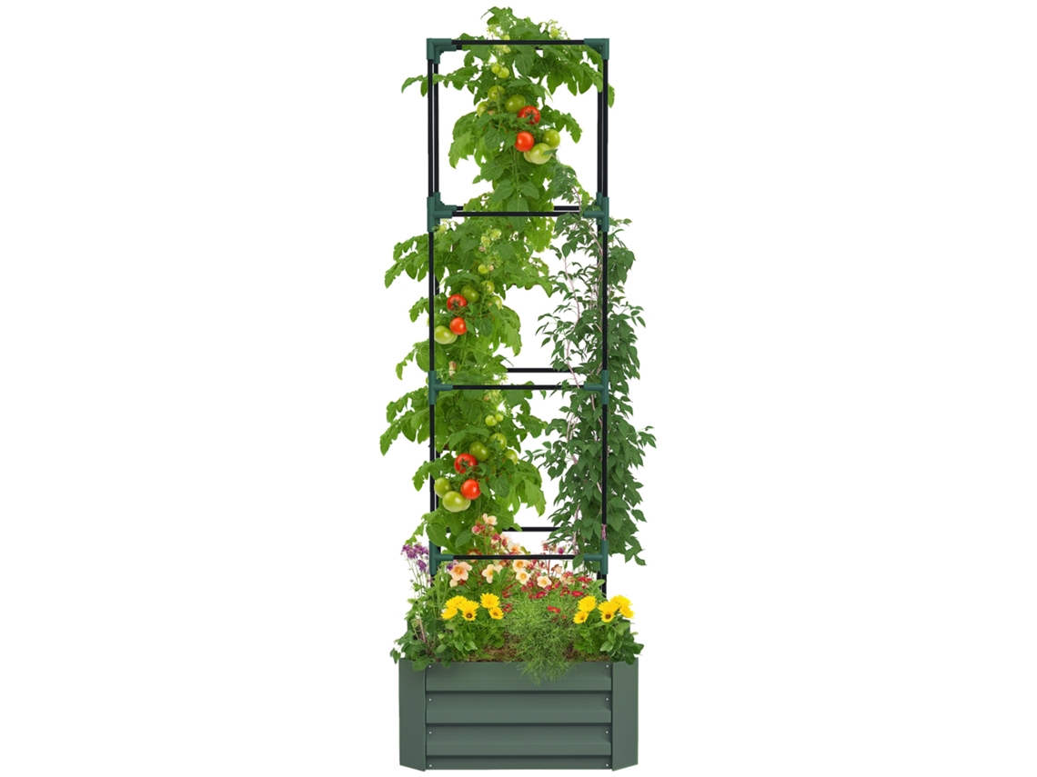 Juego de 2 jardineras cuadradas elevadas, acero galvanizado, base abierta, 120x60x60cm, gris oscuro | Sin marca