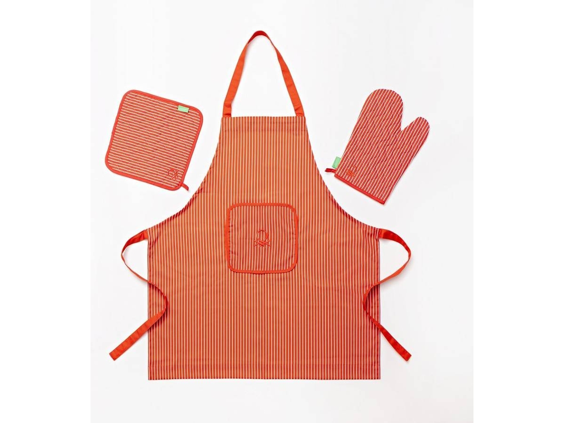 Delantal BENETTON y Set 3 Piezas Algodón (Rojo - 30x25 cm)
