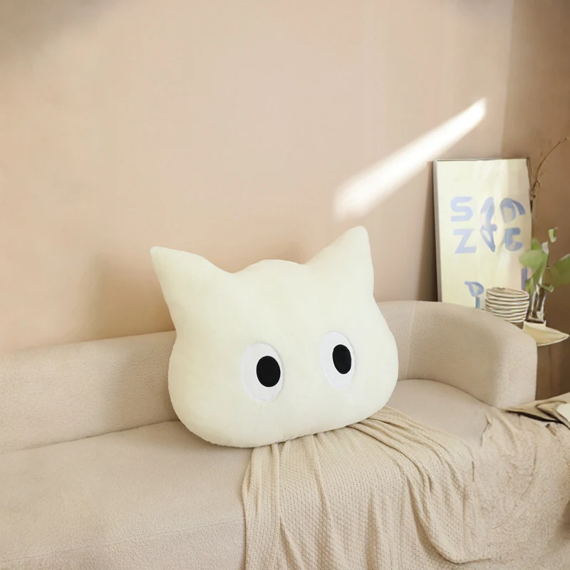 (blanco, 60 Cm) Cojín Decorativo Con Forma De Cabeza De Gato Adulto, Suave Y Cómodo.