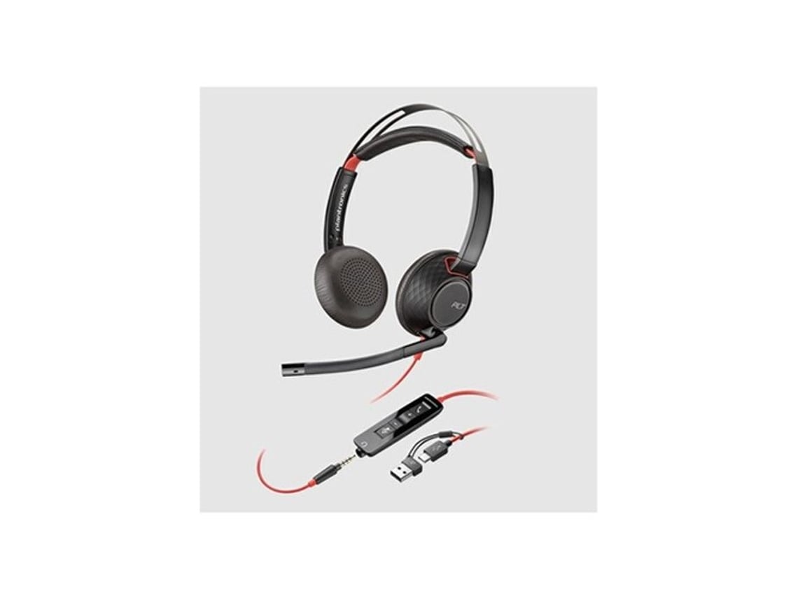 Auriculares estéreo con cable y micrófono supraaural HP Blackwire C5220, color negro, con cancelación de ruido, VO