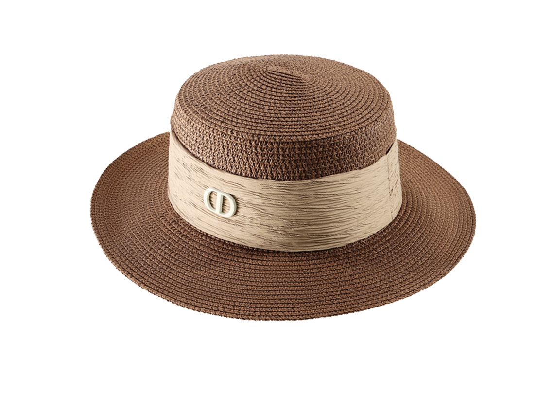 Sombrero de sol para mujer con ala ancha, plegable y portátil, de paja, para playa y verano.
