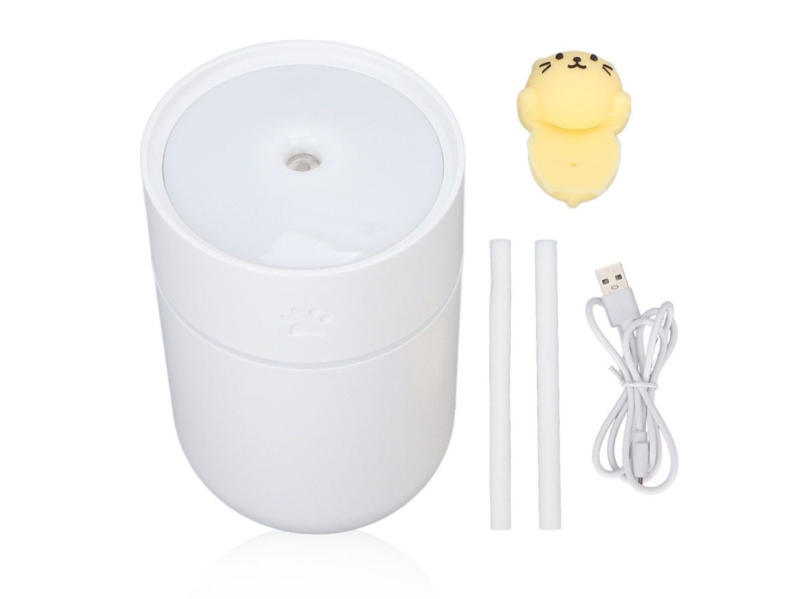 Mini humidificador 260ml USB Modos silencioso Intermitente Continuo Nanoscópico Niebla Animated Dibujos Blanco