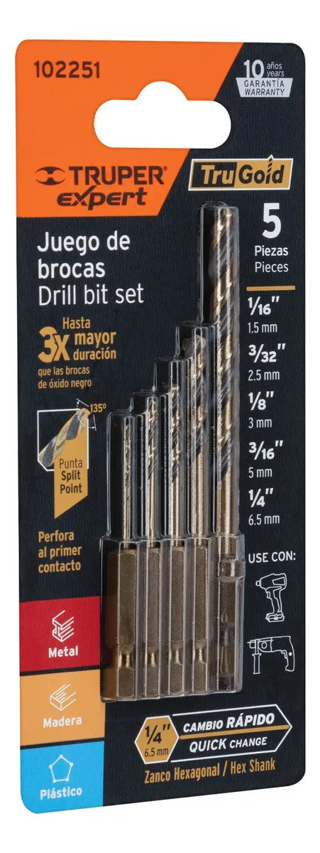 Conjunto De 5 Brocas Hss Para Metal Zanco Quick Change 102251vayotoy