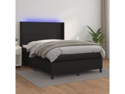 Cama Box Spring Colchón Y Led Cuero Sintético Negro 140x200 Cm