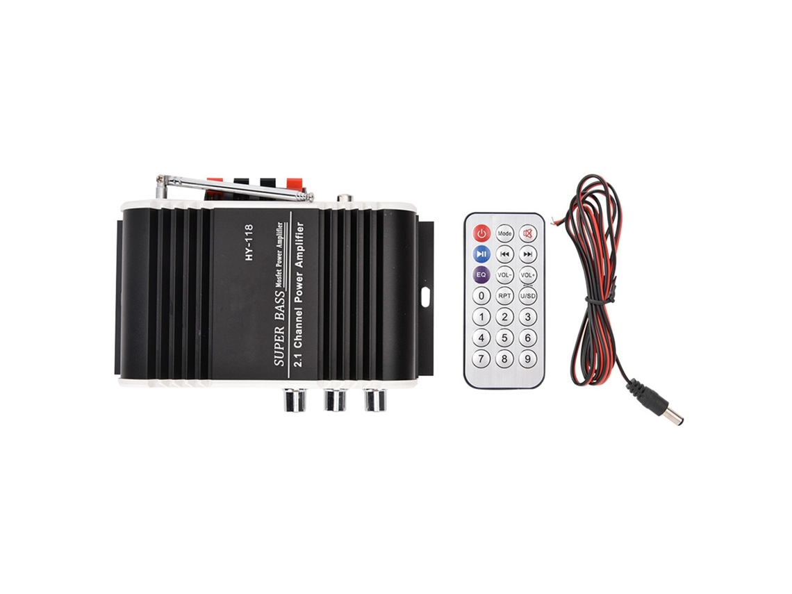 Amplificador De Áudio Para Carro Hifi 2.1ch Com Bluetooth Fm Radio Usb Sd Mp3 Player Super Bass Hy-118