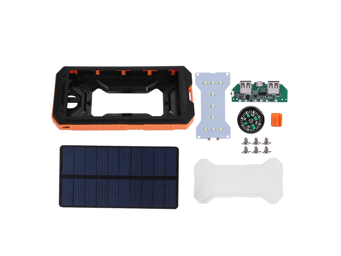 Kit De Banco De Energía Diy De Carga Solar Con Pantalla Digital 10000mah Usb Naranja