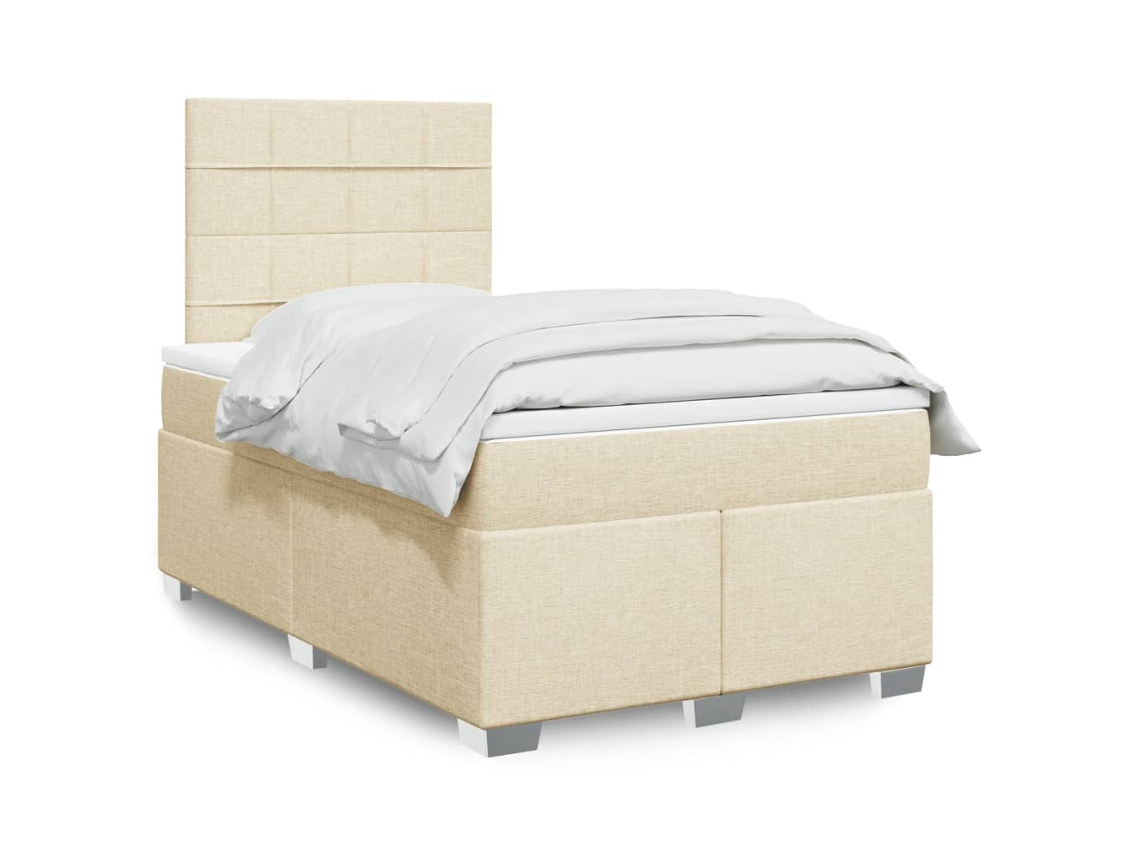 Cama Box Spring Con Colchón Tela Color Crema 120x200 Cm