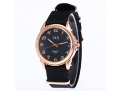Reloj De Pulsera De Cuarzo Con Dial Redondo Para Hombre Y Mujer De Nylon Estilo Casual (negro)