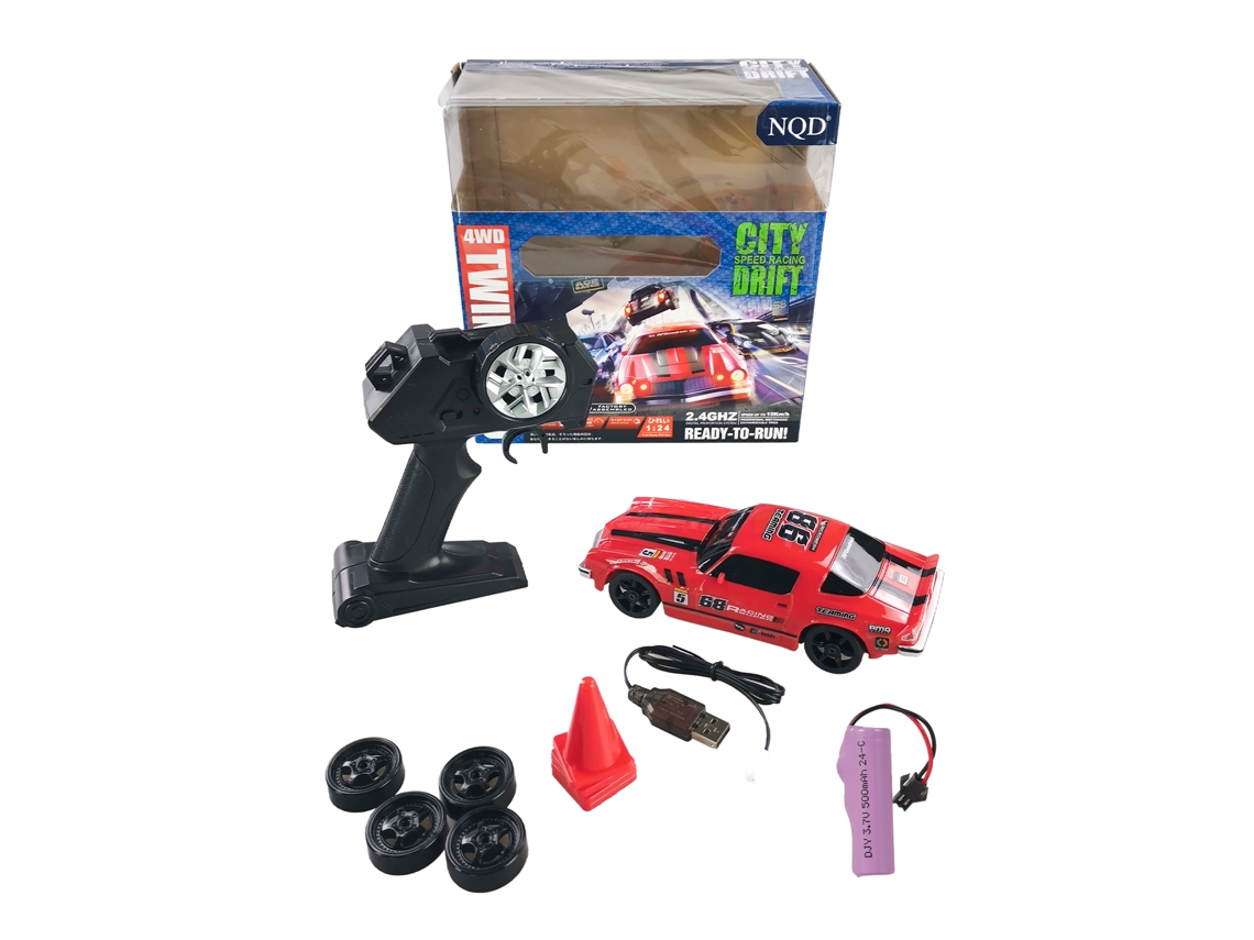 Mali carro de Controle Remoto Drift 2.4ghz 1/24 4wd com Luzes Led Pneus de Corrida e Barreiras Vermelho