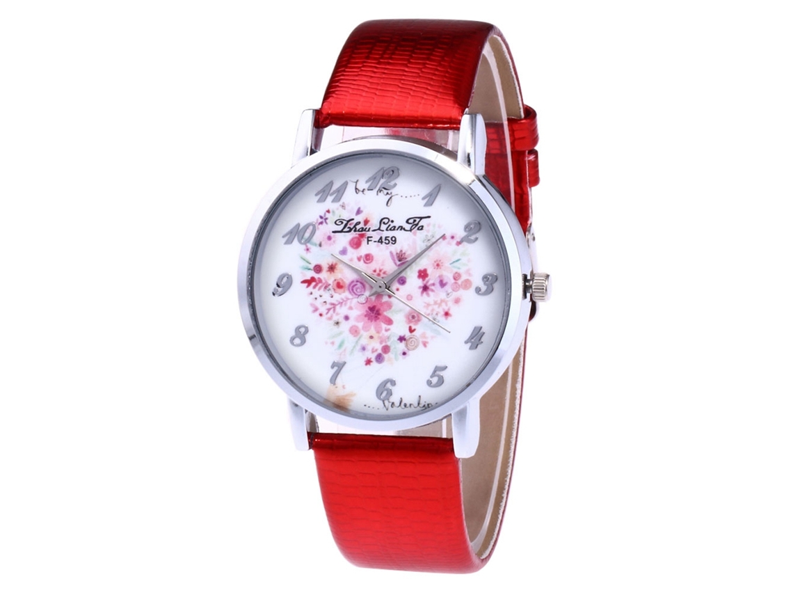 Reloj De Pulsera De Cuarzo Para Mujer Con Dial Redondo Moda (rojo)