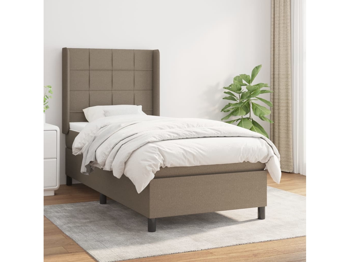 Cama Box Spring Con Colchón Tela Gris Taupe 80x200 Cm