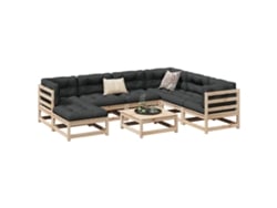 Conjunto 8 Peças Sofás De Jardím Com Almofadões Pinho Maciço Dkd Home Decor
