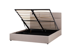 Cama con almacenaje Beliani Lagord de poliéster beige (170 x 214 x 84 cm)