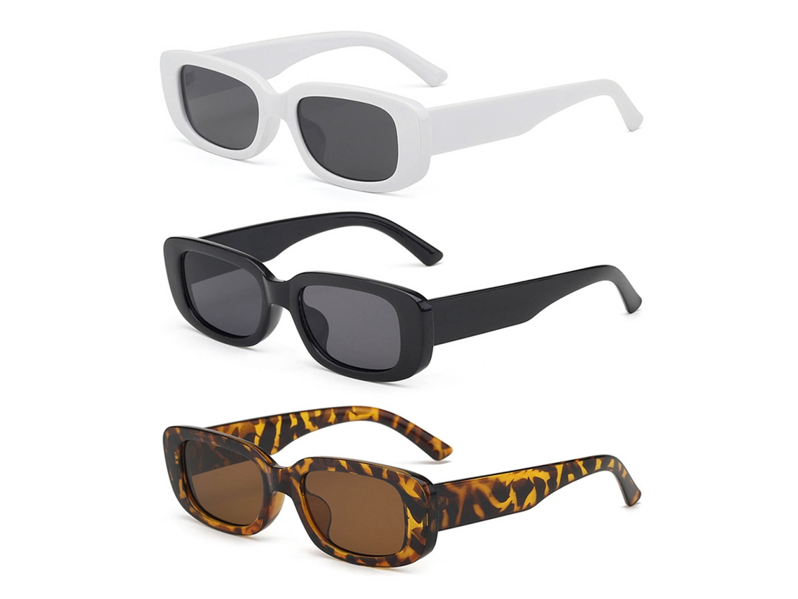 3 Pares De Gafas De Sol Rectangulares Vintage Con Montura Estrecha Y Protección Uv, A La Moda Para Hombres Y Mujeres.