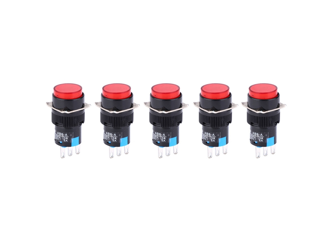 5pcs Interruptor De Bloqueo Automático 3pin La16‑11z Ab6 A Para Electrodomésticos Rojo
