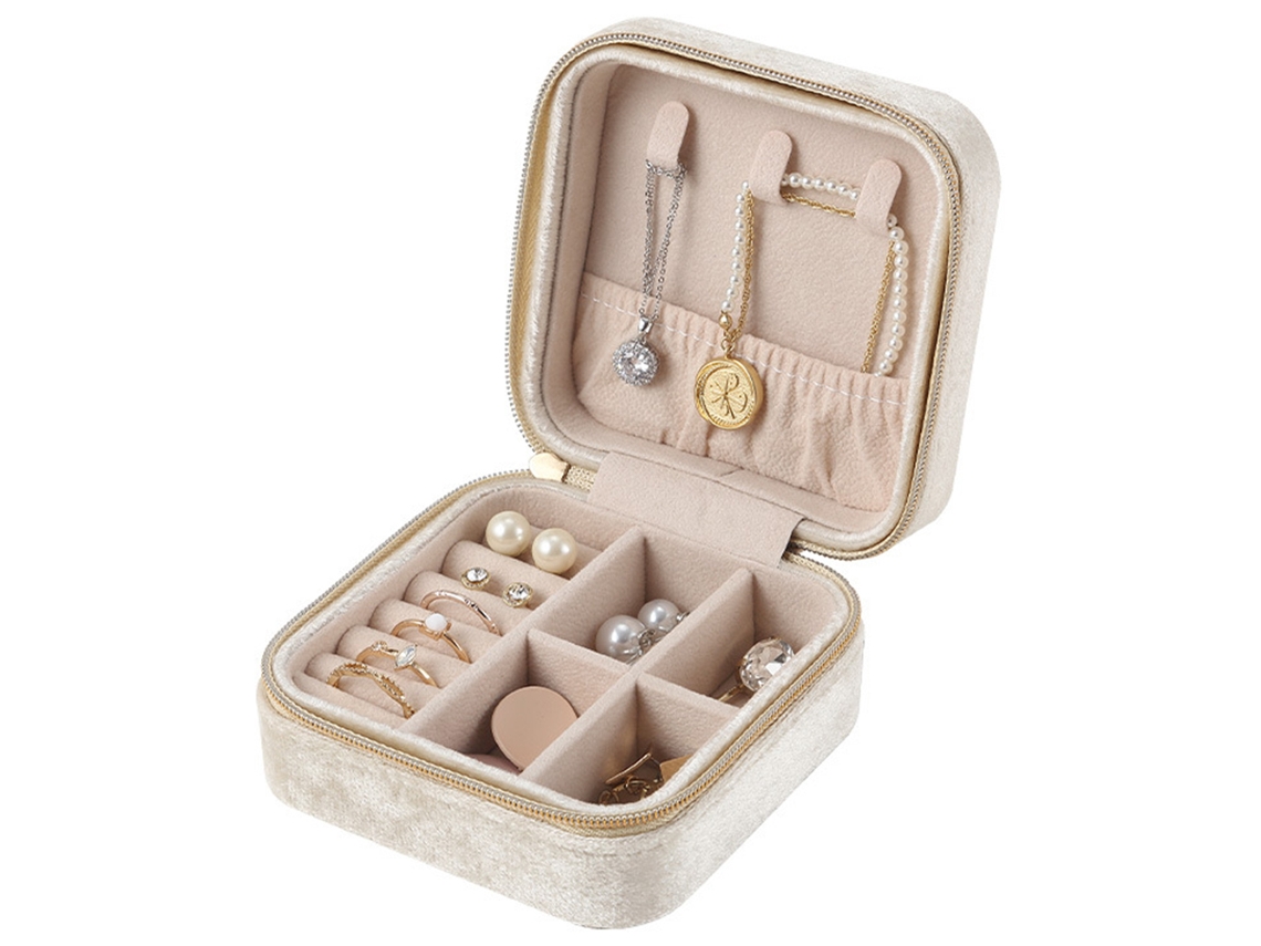 Caja de joyas de viaje de terciopelo con espejo, regalo para niñas Kofihety