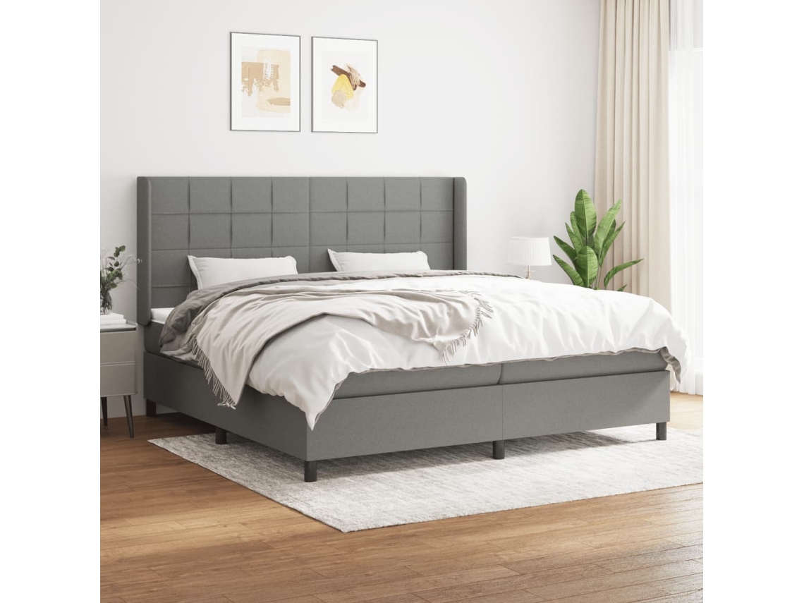 Cama Box Spring Con Colchón Tela Gris Oscuro 200x200 Cm