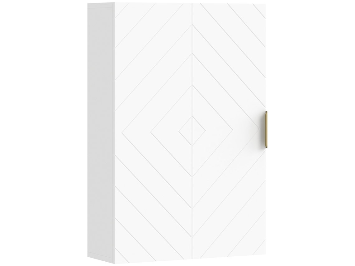 Armário Casa De Banho De Parede Moderno Com 1 Puxador De Aço E Prateleiras Ajustáveis 40x15x60 Cm Branco
