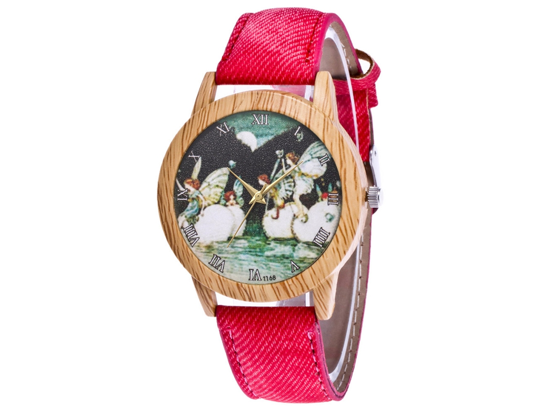 Reloj De Pulsera Unisex De Cuarzo Con Diseño Sencillo Y Moderno, Estilo Vaquero Informal - Rojo