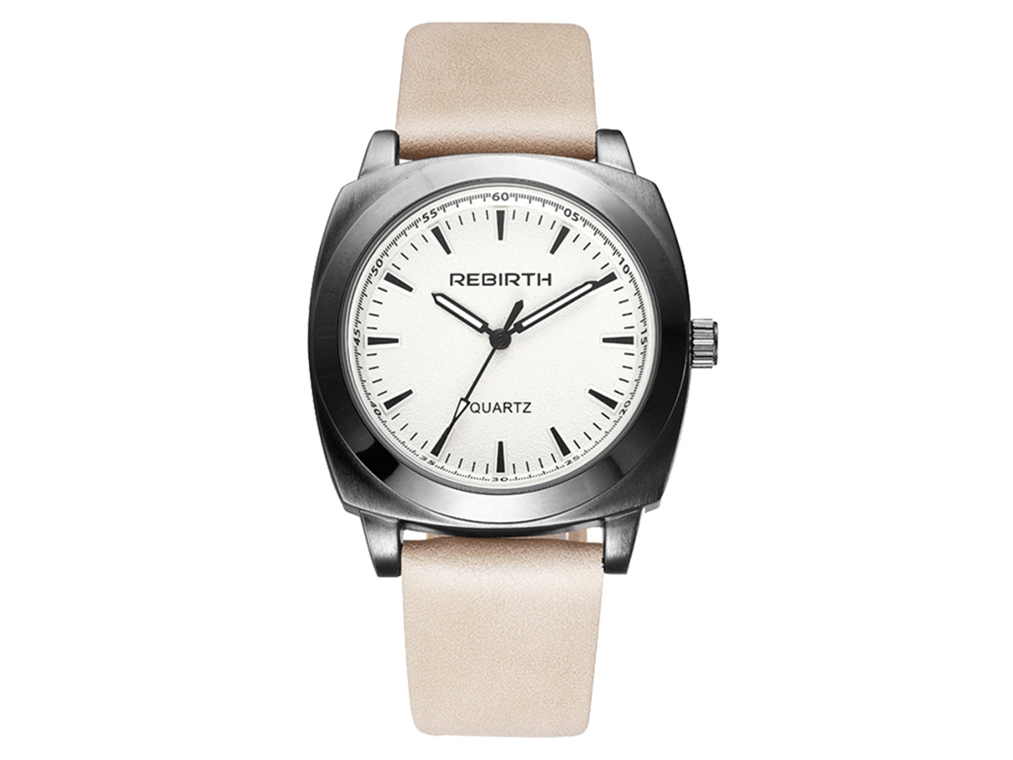Reloj Analógico De Cuarzo Con Correa De Cuero, Dial Redondo, Acero (beige)