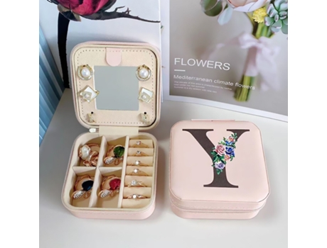 Caja de almacenamiento de joyas con espejo, joyero de madera de doble capa, caja de almacenamiento de pendientes HHZ