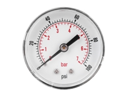 Manómetro axial de 50 mm con conexión trasera BSPT de 1/4" para aire, agua, aceite y gas, 0-100 psi, 0-7 bar.