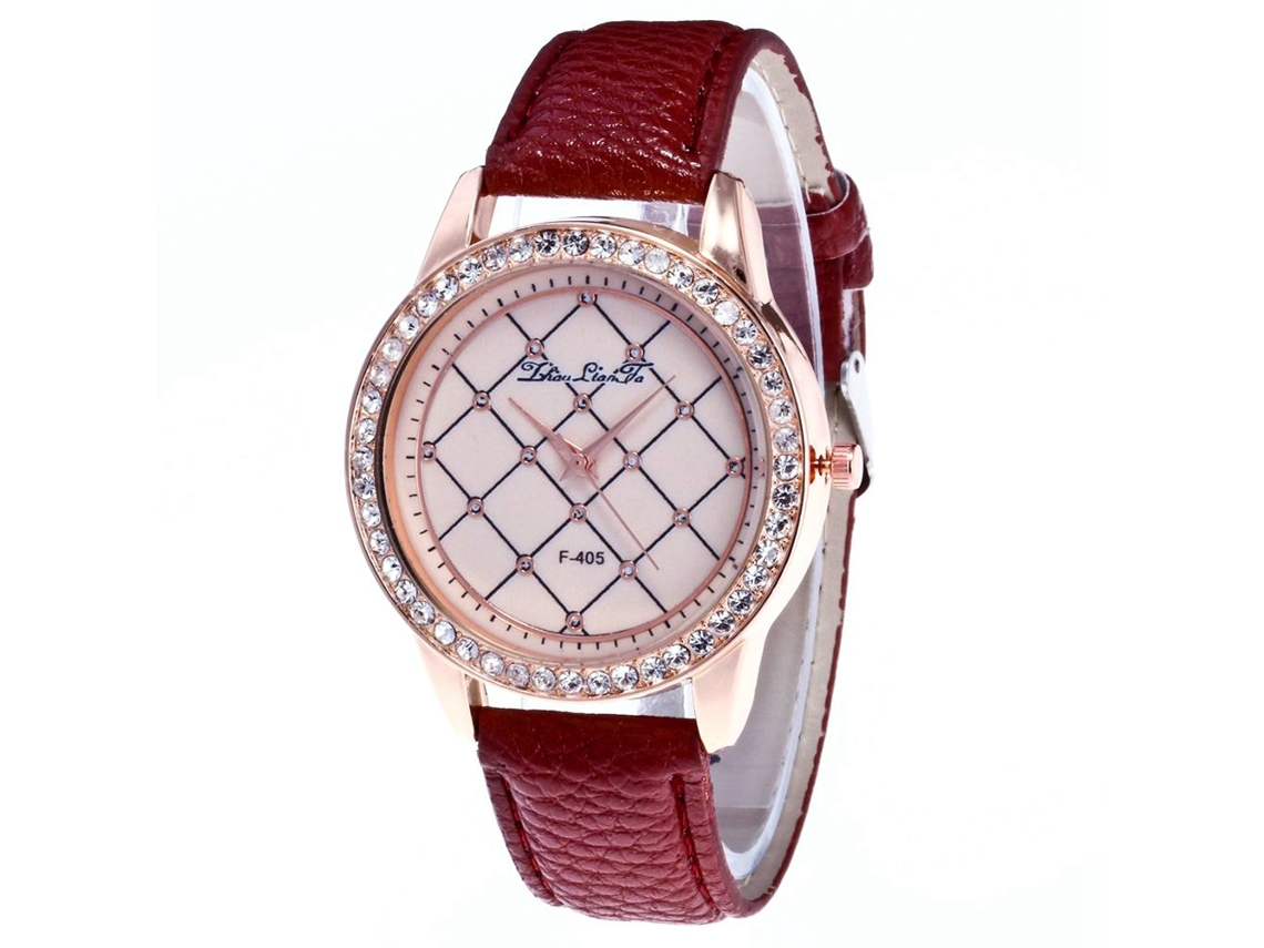 Reloj De Pulsera De Cuarzo Para Mujer Zhoulianfa, Piel Sintética, Esfera Redonda Con Diamantes De Imitación, Color Café.
