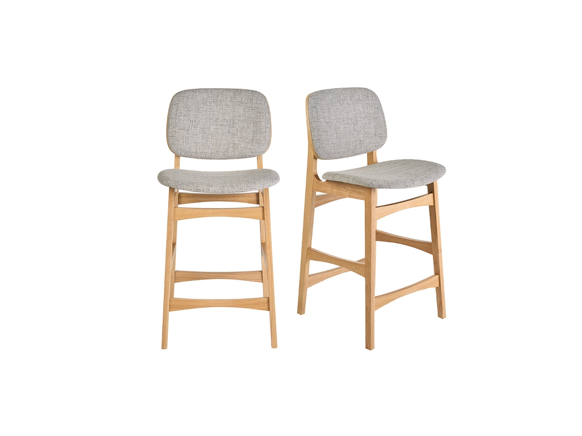 Taburetes Escandinavos De Madera Clara Fresno Y Tejido Gris Claro H66 Cm (lote De 2) Soquette Miliboo