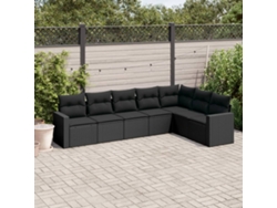 Conjunto de sofá de jardín de 7 piezas con cojines, ratán negro, Dkd Home Decor