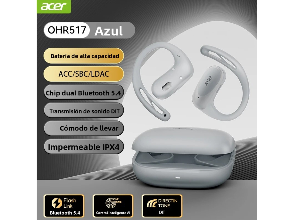Auriculares inalámbricos con diseño abierto, graves mejorados, Bluetooth 5.4 y 48 horas de batería. Mdug (azul)