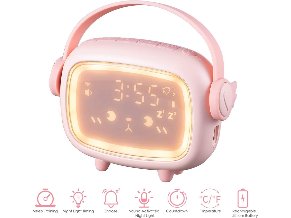 Reloj despertador infantil rosa GOKOCO, con función OK To Wake, luz de despertador y luz nocturna.