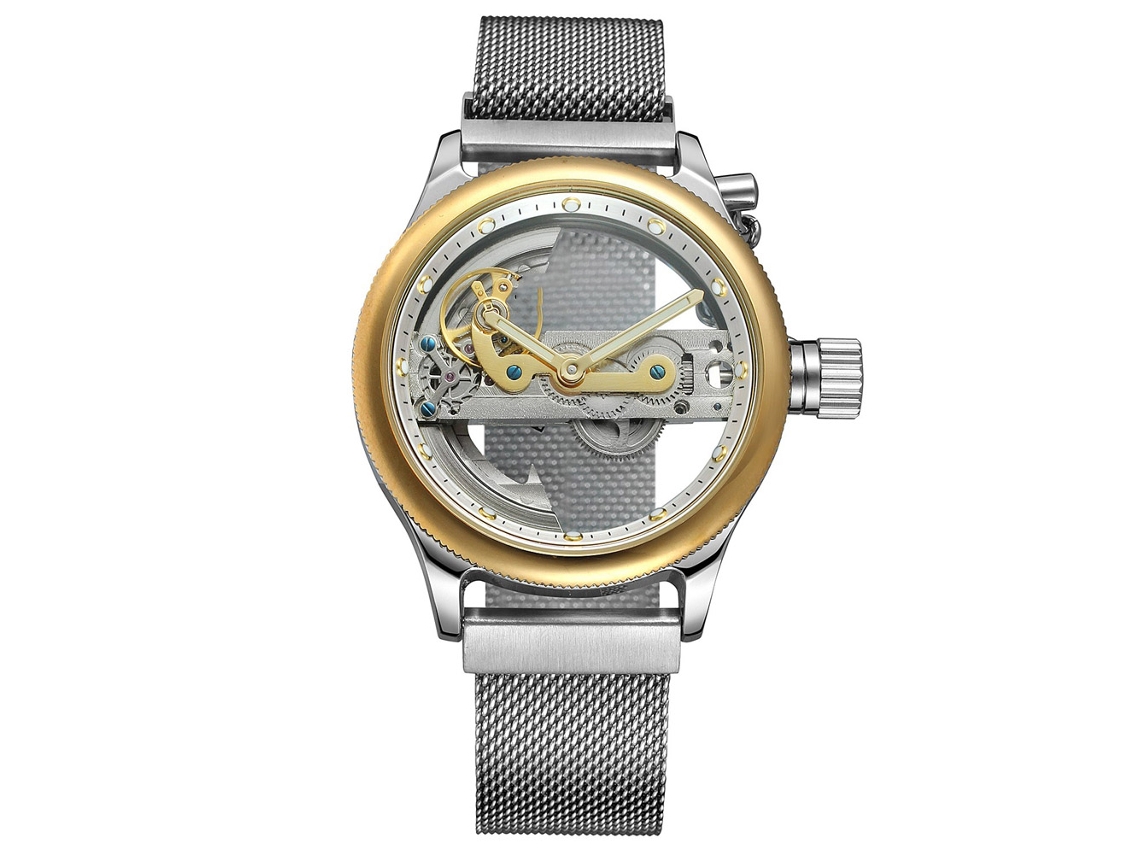 Reloj Automático Masculino De Lujo Forsining Correa Acero Inoxidable Blanco Oro