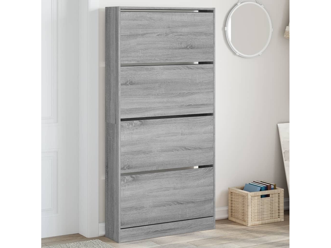Mueble Zapatero | Armario Zapatero 4 Cajones Abatibles Gris Sonoma 80x21x163,5 Cm