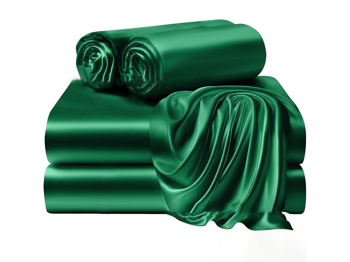 4pack Juego De Sábanas Ajustables De Satén Chrui 100% Poliéster 198x203x35cm (verde)