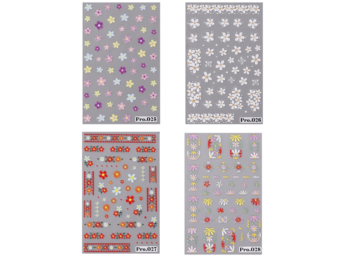 Pegatinas florales micrograbados 5D para uñas, 4 unidades, decoración de uñas con flores de primavera Kofihety