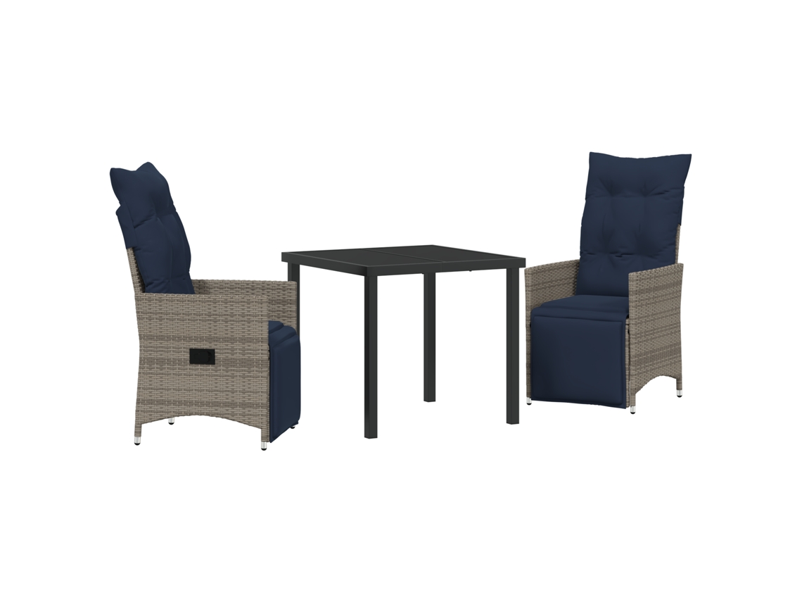 Conjunto 3 De Comedor De Jardín Vidaxl Con Cojines De Ratán Gris