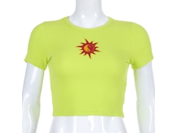 Blusa De Manga Corta Para Mujer, Verde Fluorescente, De Algodón Y Poliuretano, Para Uso Diario.