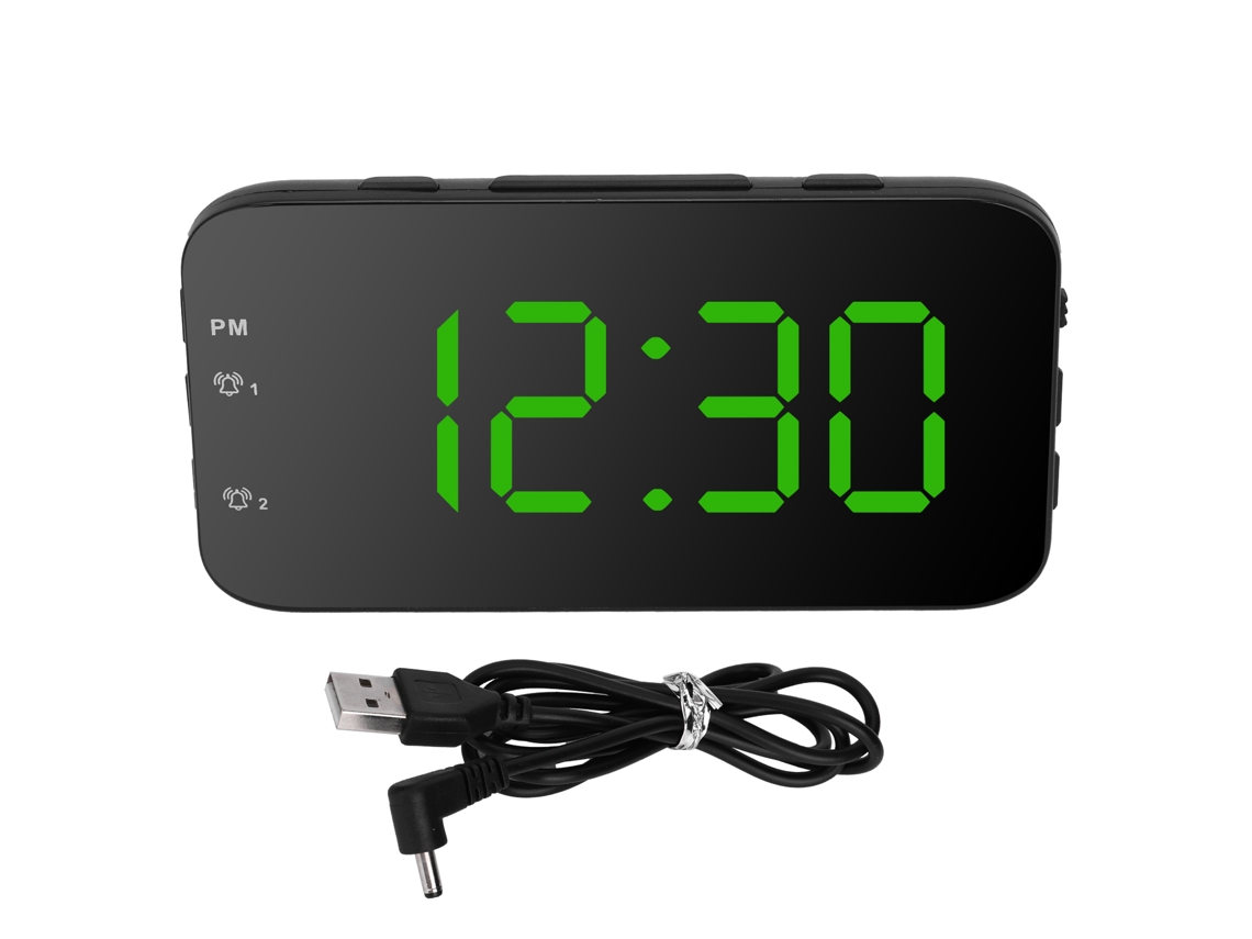 Reloj despertador digital LED portátil Baok con función de repetición para dormitorio, hogar y viajes, color verde.
