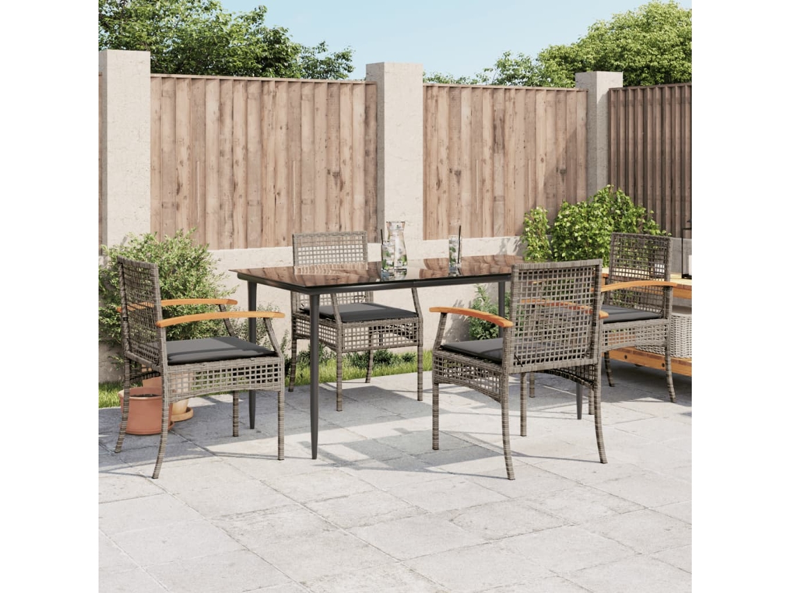 Conjunto de comedor de jardín DKD Home Decor de 5 piezas con cojines, ratán gris