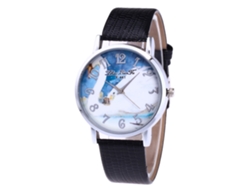 Reloj De Cuarzo Con Correa De Cuero Textura Cocodrilo Patrón Cisne Simple Universal Negro