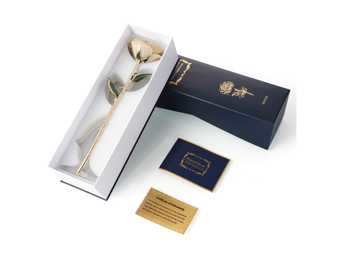 Rosa Real Ejoyous De Oro De 24 Quilates Con Soporte Para Rosa De Marfil