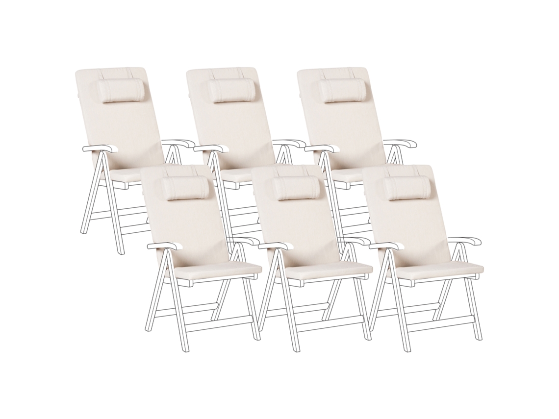 Juego de 6 cojines de respaldo Beliani Toscana/java/amantea de poliéster premium color crema 50x45x71