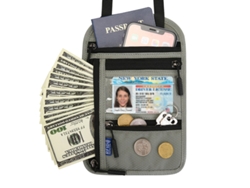 Portapasaporte De Cuello Antirrobo - Bolsa De Viaje Y Tarjetas En Nylon - Gris Claro