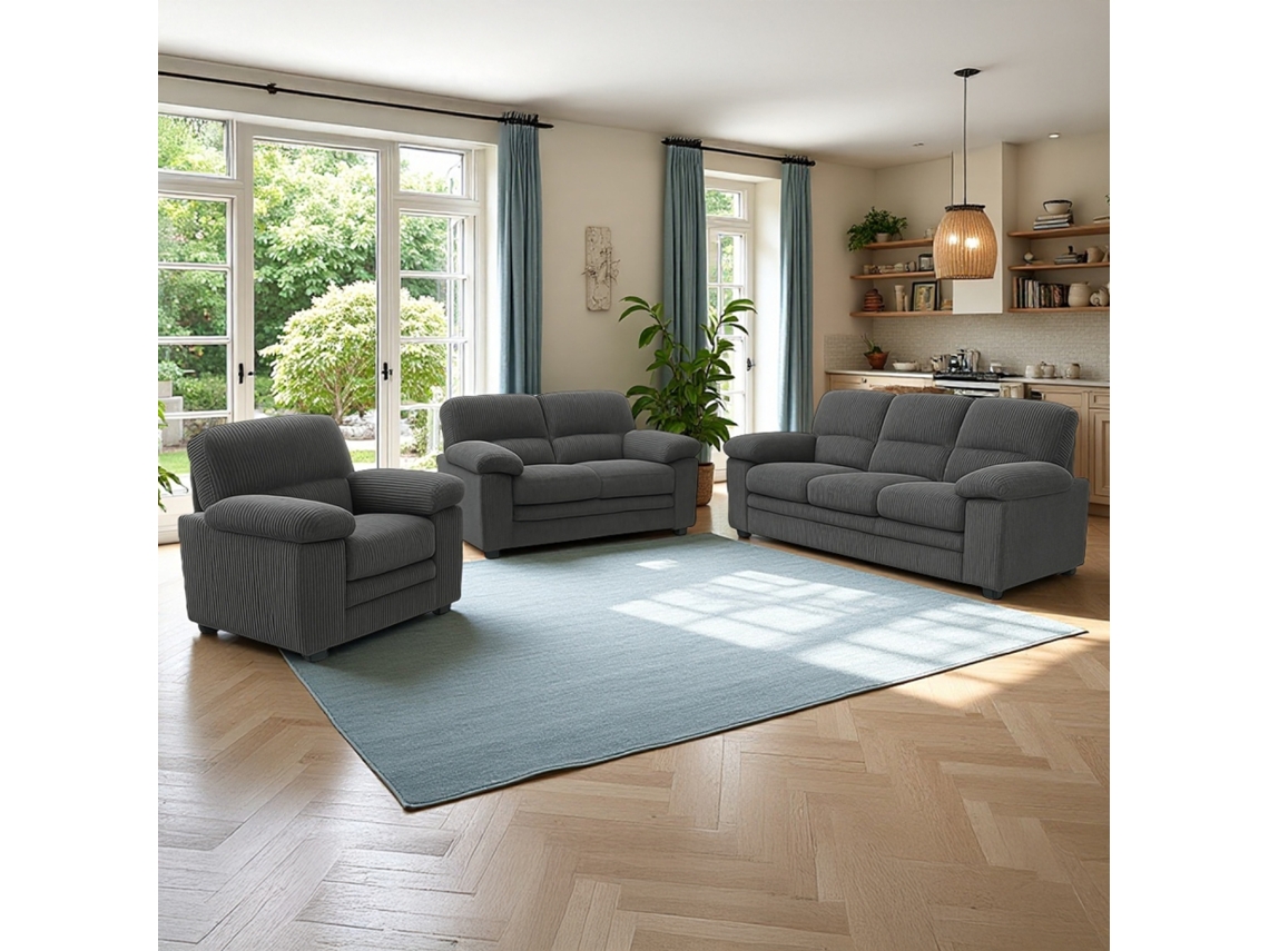 Conjunto de sofá Lincoln de 2 plazas de pana gris oscuro, sillón Concept U
